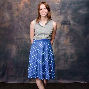Sara U.S.A. Skirt, Size 6 Royal Blue with white polka dots